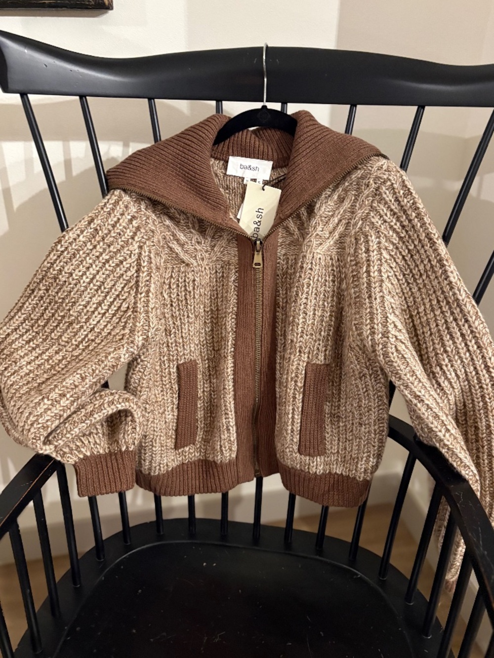 Ba&sh Rabel Cardigan Jacket NWT Size M Marron/Brown